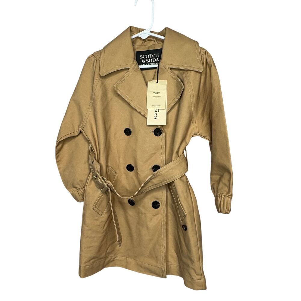 Scotch & Soda Girls Classic Preppy Tan Button Up Belt Trench Coat Size 4 New